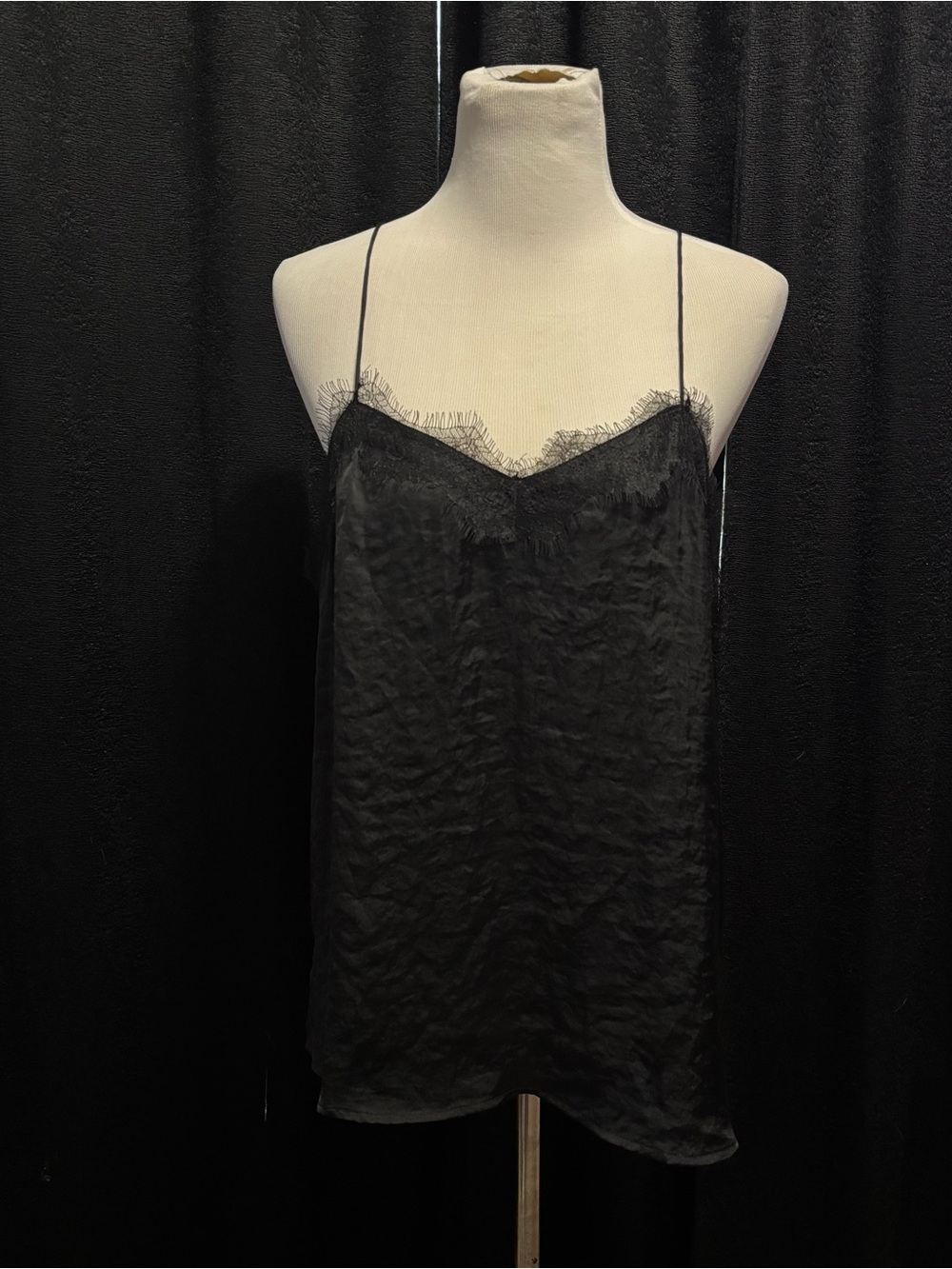 Nine West Black Satin Lace-Trim Tank